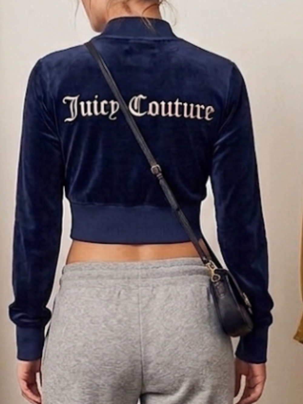 Y2K Juicy Couture NWOT Navy Velour Cropped Logo Jacket